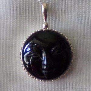 Vintage Sajen Offerings Large SS Black OBSIDIAN Hand Carved Goddess Face
